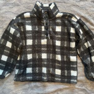 Loft Plaid Fleece Pullover Sweater